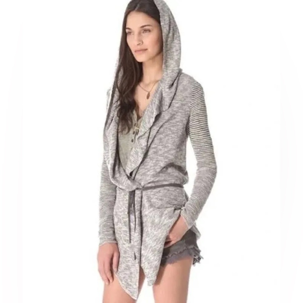 Free People For Keeps Hooded Open Drape Waterfall Mauve Cardigan Sweater Small